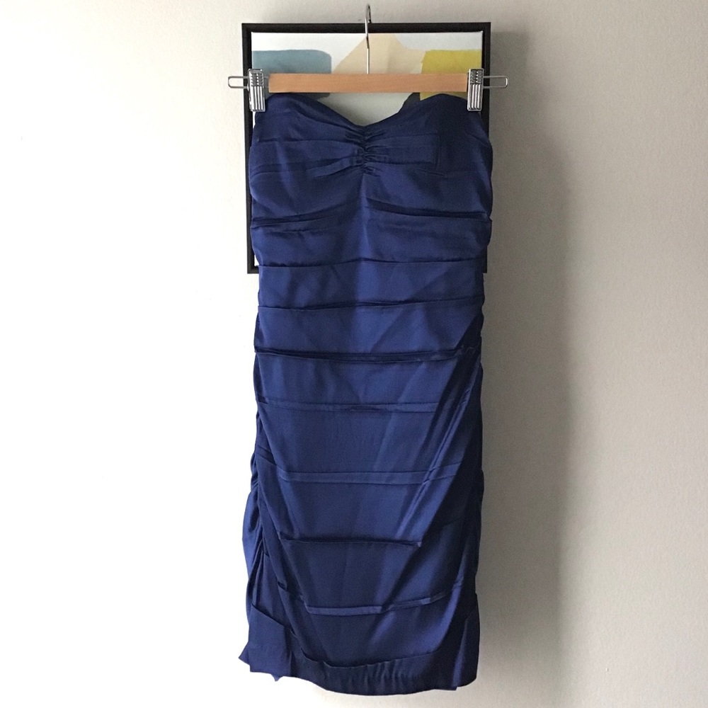 Express Blue Strapless Ruched Dress